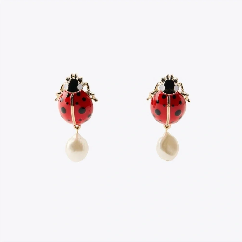 Zara Ladybug Pearl Drop Earrings
